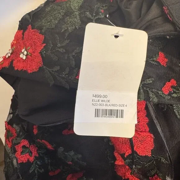 NWT Size 4 Ellie Wilde floral embroidered ball gown crystal belt v neck - Picture 6 of 9